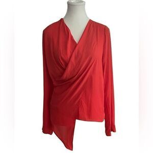Strut & Bolt Farrow Faux Wrap ‎ Casual V Neck Orange Pullover Blouse Small